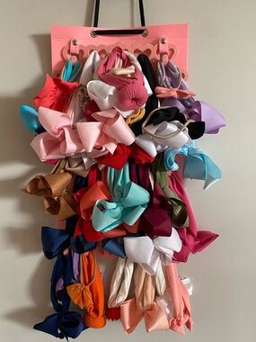 Huge bundle of Bows - Infant/Toddler girl headband bows PLUS Hanging Organizer